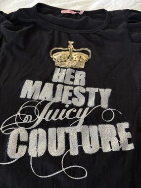 Vntg Juicy Couture Black Tee with Gold Crown and Silver Glitter Logo